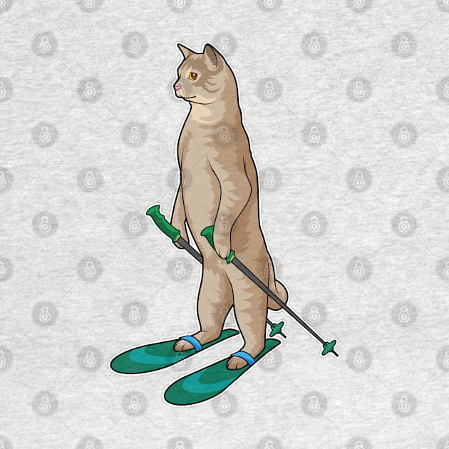 Cat as Skier with Ski & Ski poles by Markus Schnabel